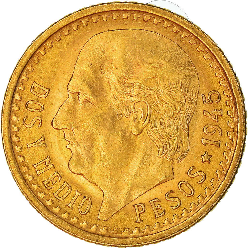 Coin, Mexico, 2-1/2 Pesos, 1945, Mexico City, MS(60-62), Gold, KM:463