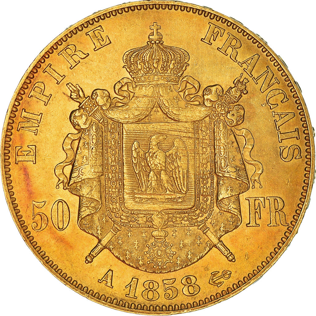 Moneta, Francja, Napoleon III, Napoléon III, 50 Francs, 1858, Paris, AU(50-53)