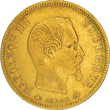 Moneda, Francia, Napoleon III, 10 Francs, 1858, Paris, BC+, Oro, KM:784.3