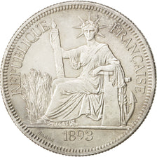 FRENCH INDO-CHINA, Piastre, 1893, Paris, KM #5, AU(50-53), Silver, Lecompte...