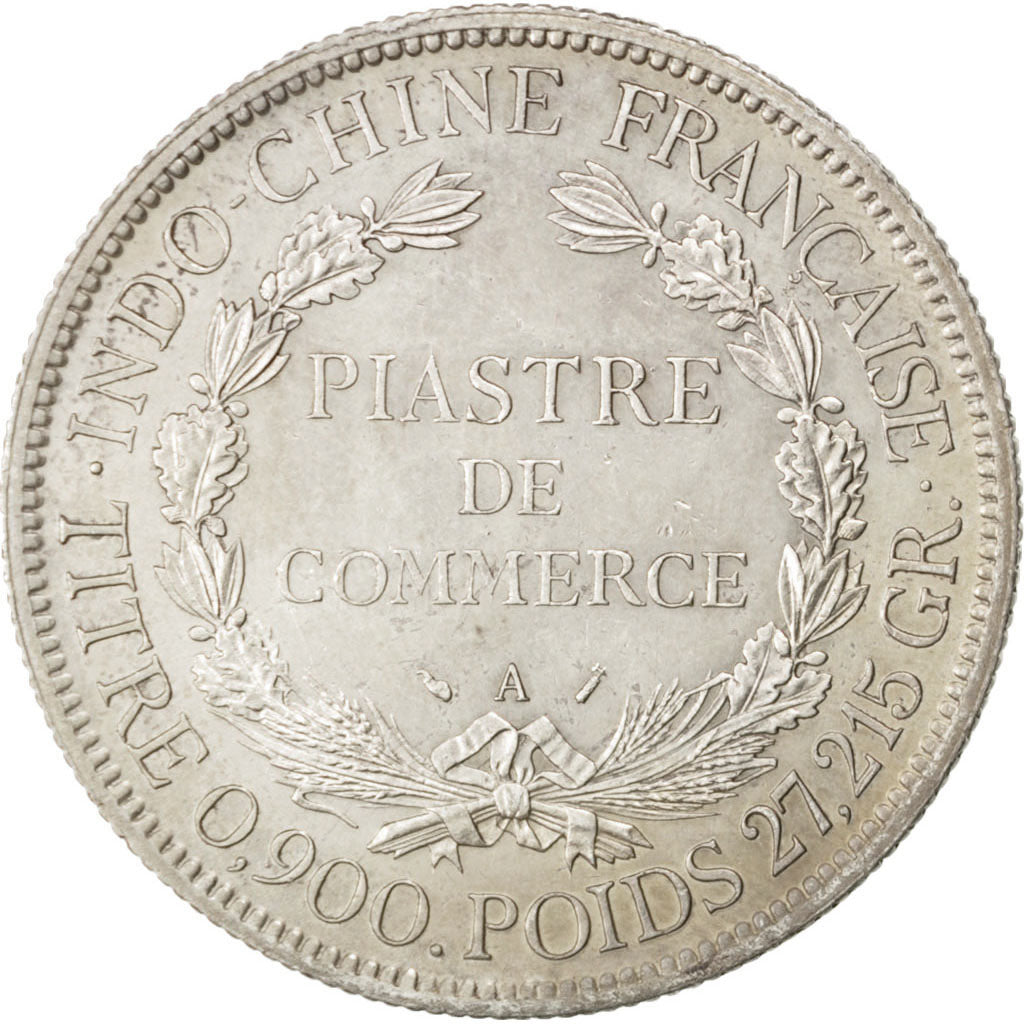 FRENCH INDO-CHINA, Piastre, 1893, Paris, KM #5, AU(50-53), Silver, Lecompte...