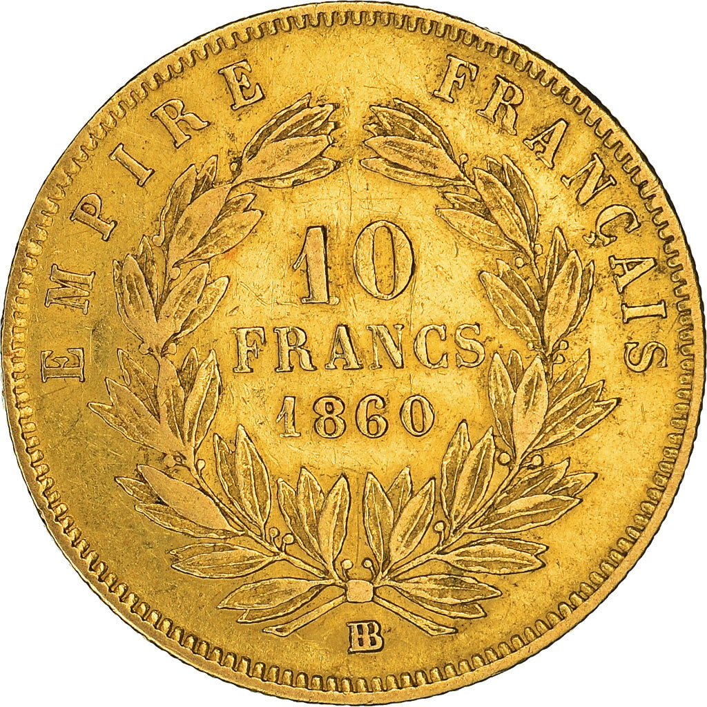 Coin, France, Napoleon III, 10 Francs, 1860, Strasbourg, VF(30-35), Gold