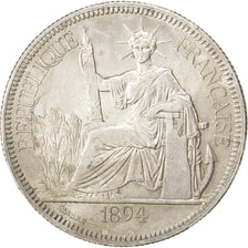 FRENCH INDO-CHINA, Piastre, 1894, Paris, KM #5, AU(50-53), Silver, Lecompte...