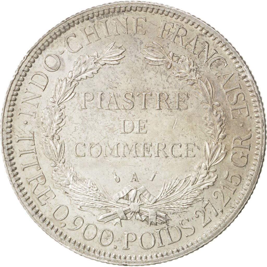 FRENCH INDO-CHINA, Piastre, 1894, Paris, KM #5, AU(50-53), Silver, Lecompte...