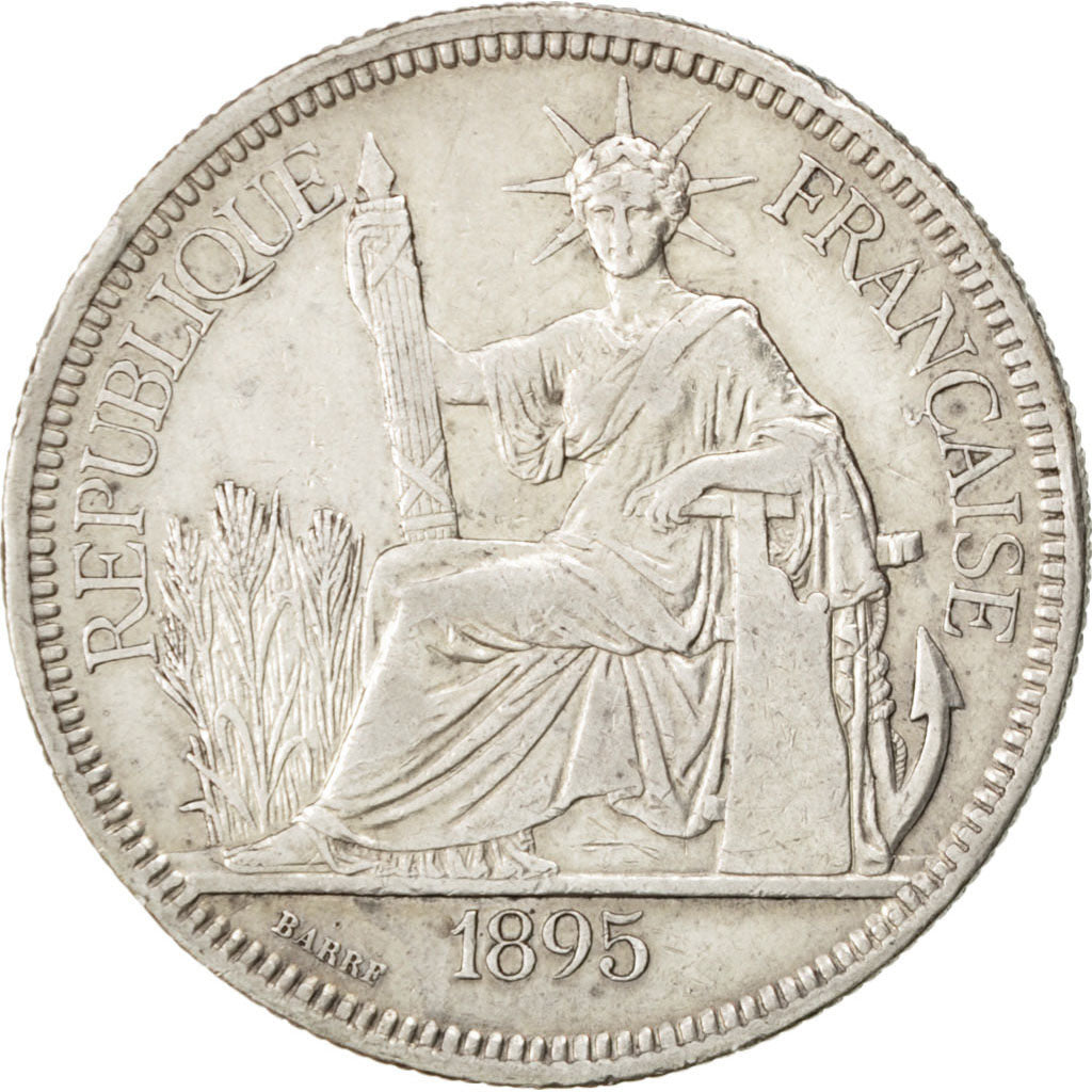 FRENCH INDO-CHINA, Piastre, 1895, Paris, KM #5, EF(40-45), Silver, Lecompte...