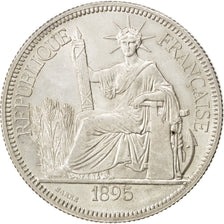 FRENCH INDO-CHINA, Piastre, 1895, Paris, KM #5a.1, AU(55-58), Silver, Lecompte..