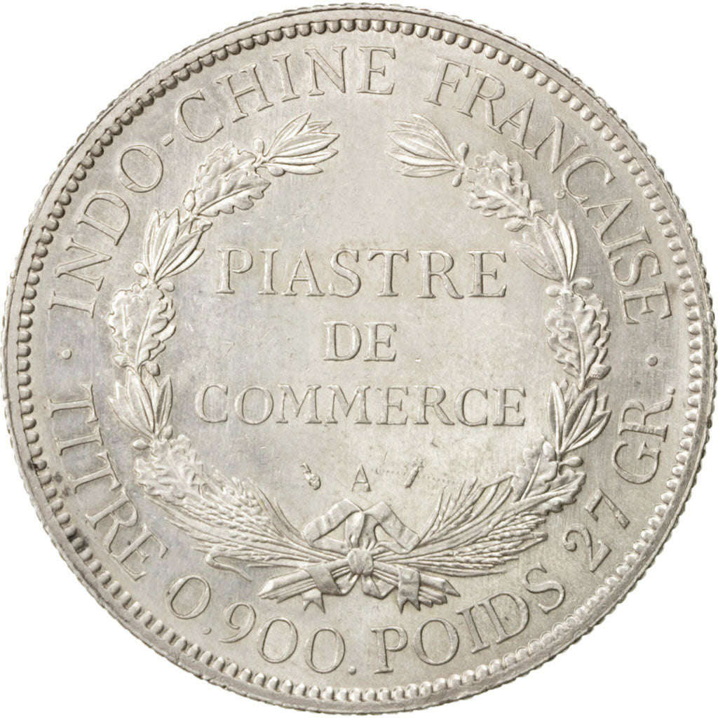 FRENCH INDO-CHINA, Piastre, 1895, Paris, KM #5a.1, AU(55-58), Silver, Lecompte..
