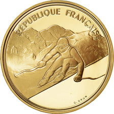 Moneda, Francia, 500 Francs, 1989, Paris, JO Albertville : ski alpin, FDC, Oro