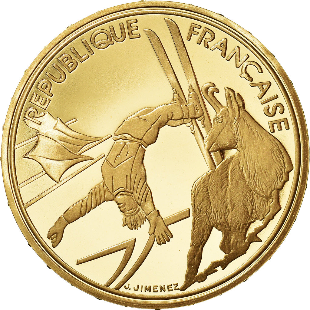 Coin, France, 500 Francs, 1990, Paris, JO Albertville : skieur acrobatique
