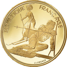 Moneda, Francia, 500 Francs, 1990, Paris, JO Albertville : slalomeurs, FDC, Oro