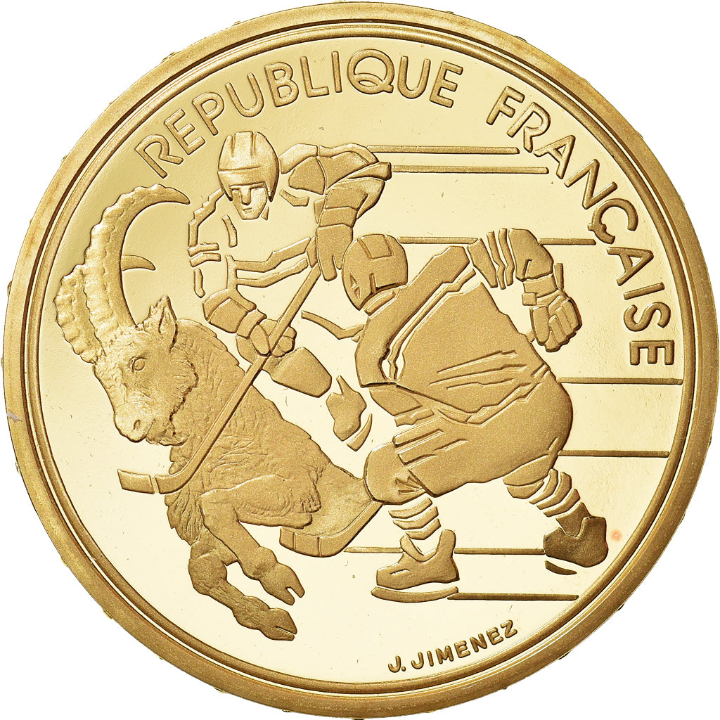 Monnaie, France, 500 Francs, 1991, Paris, JO Albertville : hockeyeurs, FDC, Or