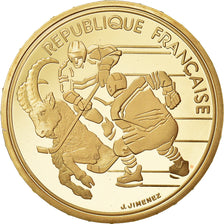 Moneda, Francia, 500 Francs, 1991, Paris, JO Albertville : hockeyeurs, FDC, Oro
