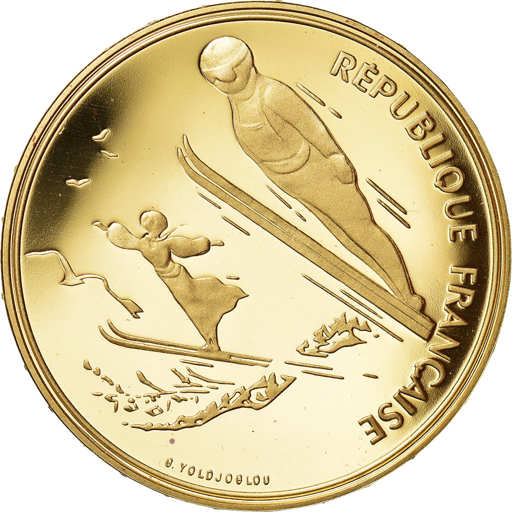 Münze, Frankreich, 500 Francs, 1991, Paris, JO Albertville : saut à ski, STGL