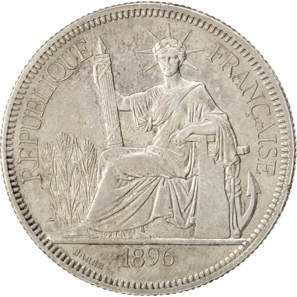 FRENCH INDO-CHINA, Piastre, 1896, Paris, KM #5a.1, EF(40-45), Silver, Lecompte..