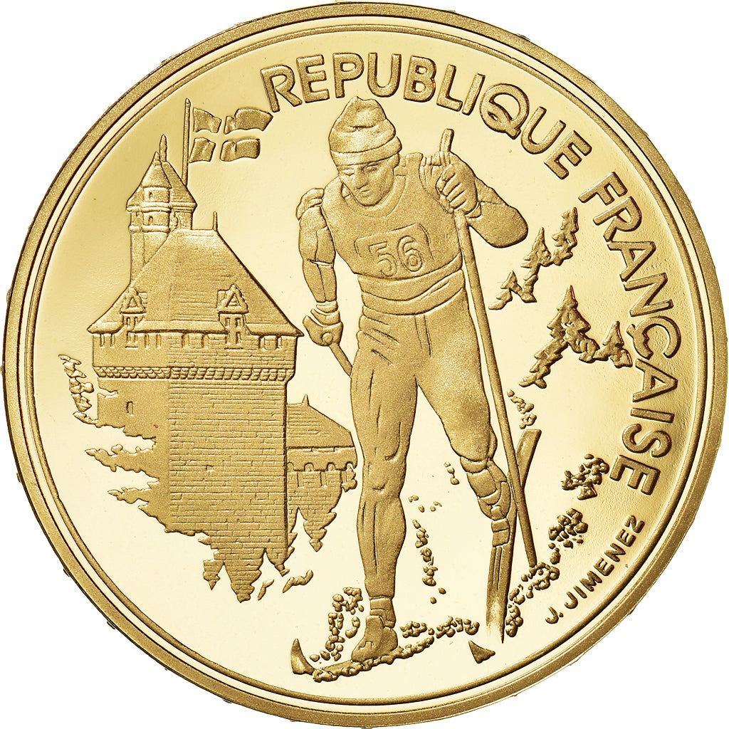 Moneda, Francia, 500 Francs, 1991, Paris, JO Albertville : skieur de fond, FDC