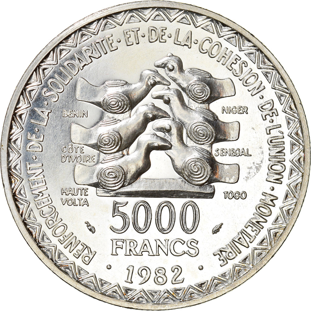Münze, West African States, 5000 Francs, 1982, Paris, ESSAI, UNZ, Silber