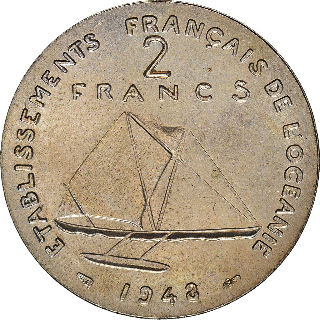 Moneta, OCEANIA FRANCESE, 2 Francs, 1948, Paris, ESSAI, SPL, Rame-nichel, KM:E5
