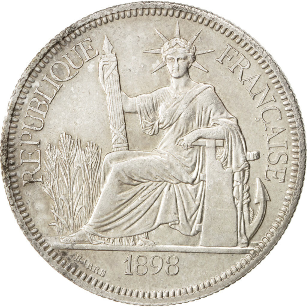FRENCH INDO-CHINA, Piastre, 1898, Paris, KM #5a.1, AU(50-53), Silver, Lecompte..
