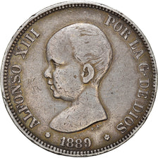 Coin, Spain, Alfonso XIII, 5 Pesetas, 1889, Madrid, VF(30-35), Silver, KM:689