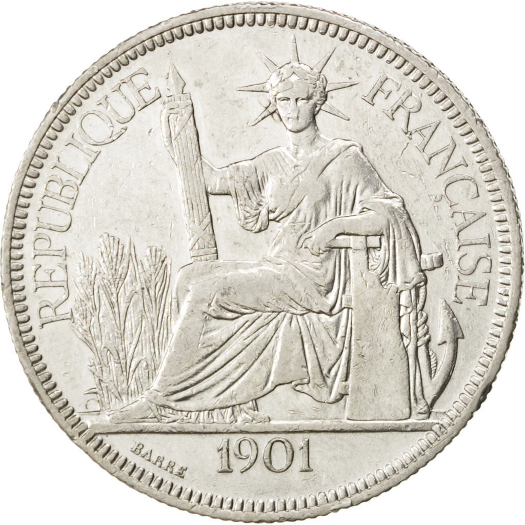 FRENCH INDO-CHINA, Piastre, 1901, Paris, KM #5a.1, EF(40-45), Silver, Lecompte..