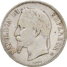 Moneda, Francia, Napoleon III, 5 Francs, 1868, Strasbourg, BC+, Plata, KM:799.2