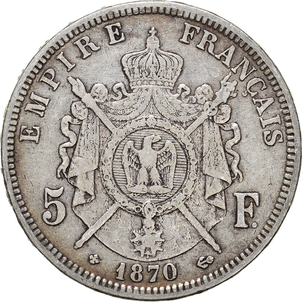 Coin, France, Napoléon III, 5 Francs, 1870, Strasbourg, VF(30-35), Silver