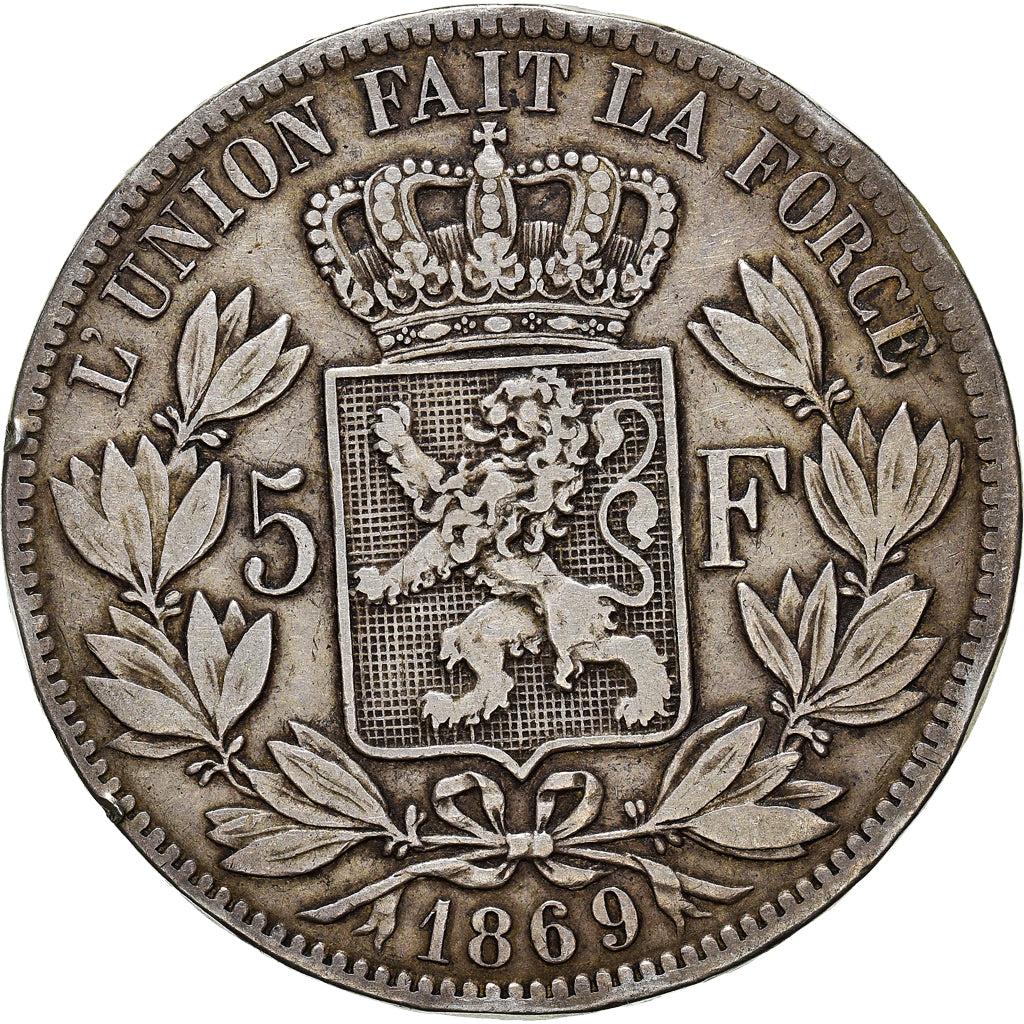 Münze, Belgien, Leopold II, 5 Francs, 5 Frank, 1869, S+, Silber, KM:24