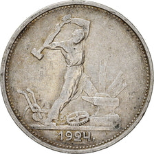 Moneda, Rusia, 50 Kopeks, 1924, London, MBC, Plata, KM:89.1