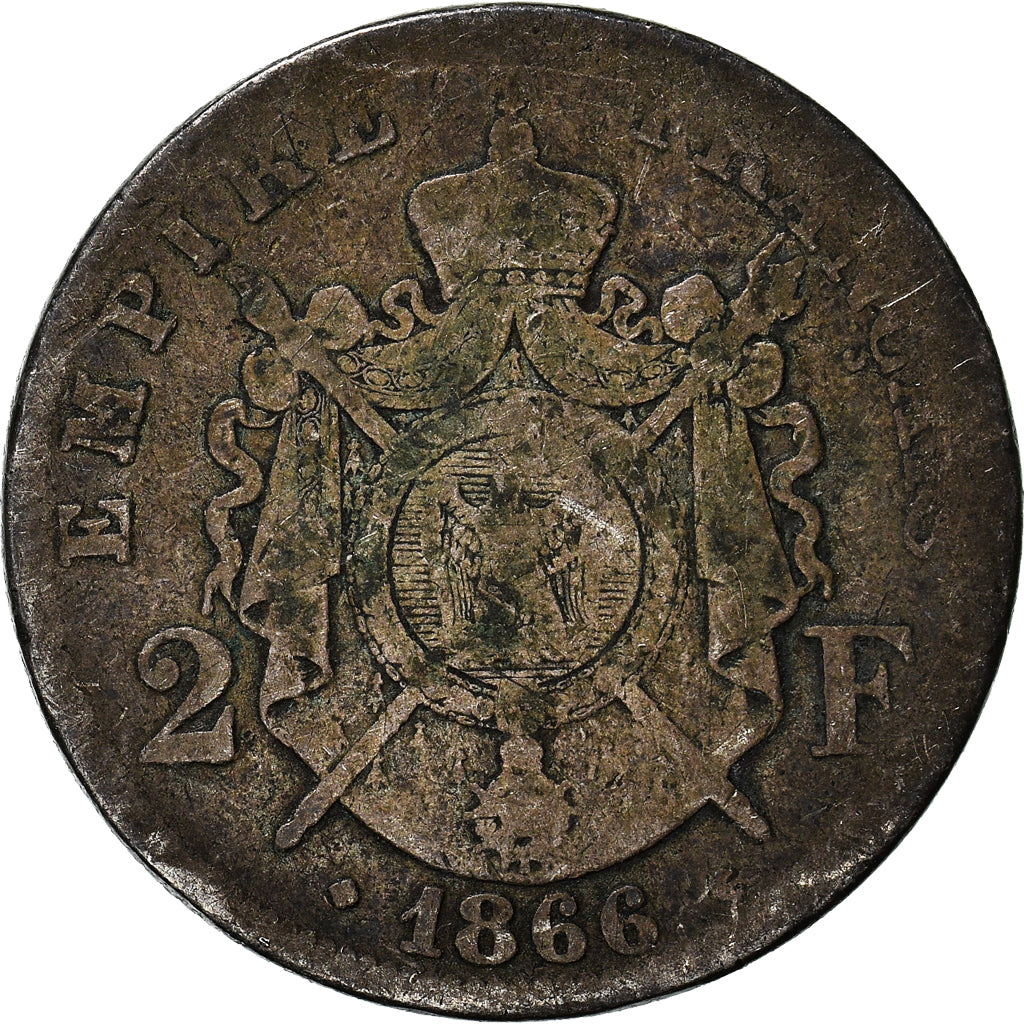 Monnaie, France, Napoleon III, Napoléon III, 2 Francs, 1866, Strasbourg, B+