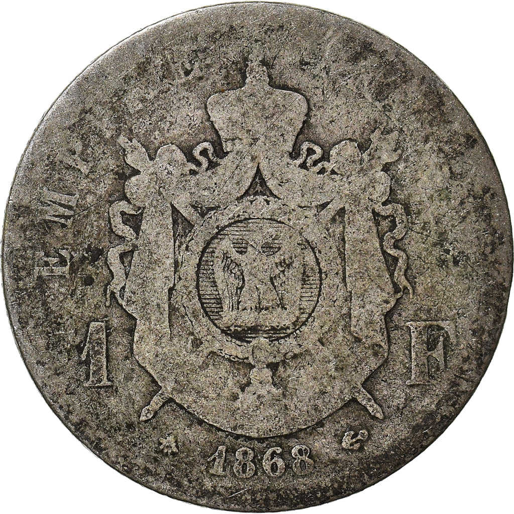 Coin, France, Napoleon III, Napoléon III, Franc, 1868, Paris, F(12-15), Silver