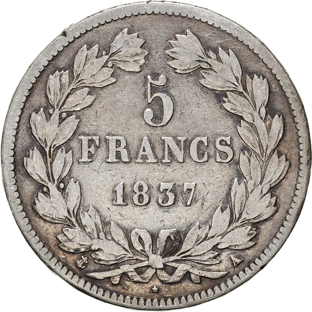 Monnaie, France, Louis-Philippe, 5 Francs, 1837, Paris, TB, Argent, Gadoury:678