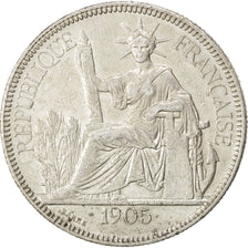 FRENCH INDO-CHINA, Piastre, 1905, Paris, KM #5a.1, EF(40-45), Silver, Lecompte..