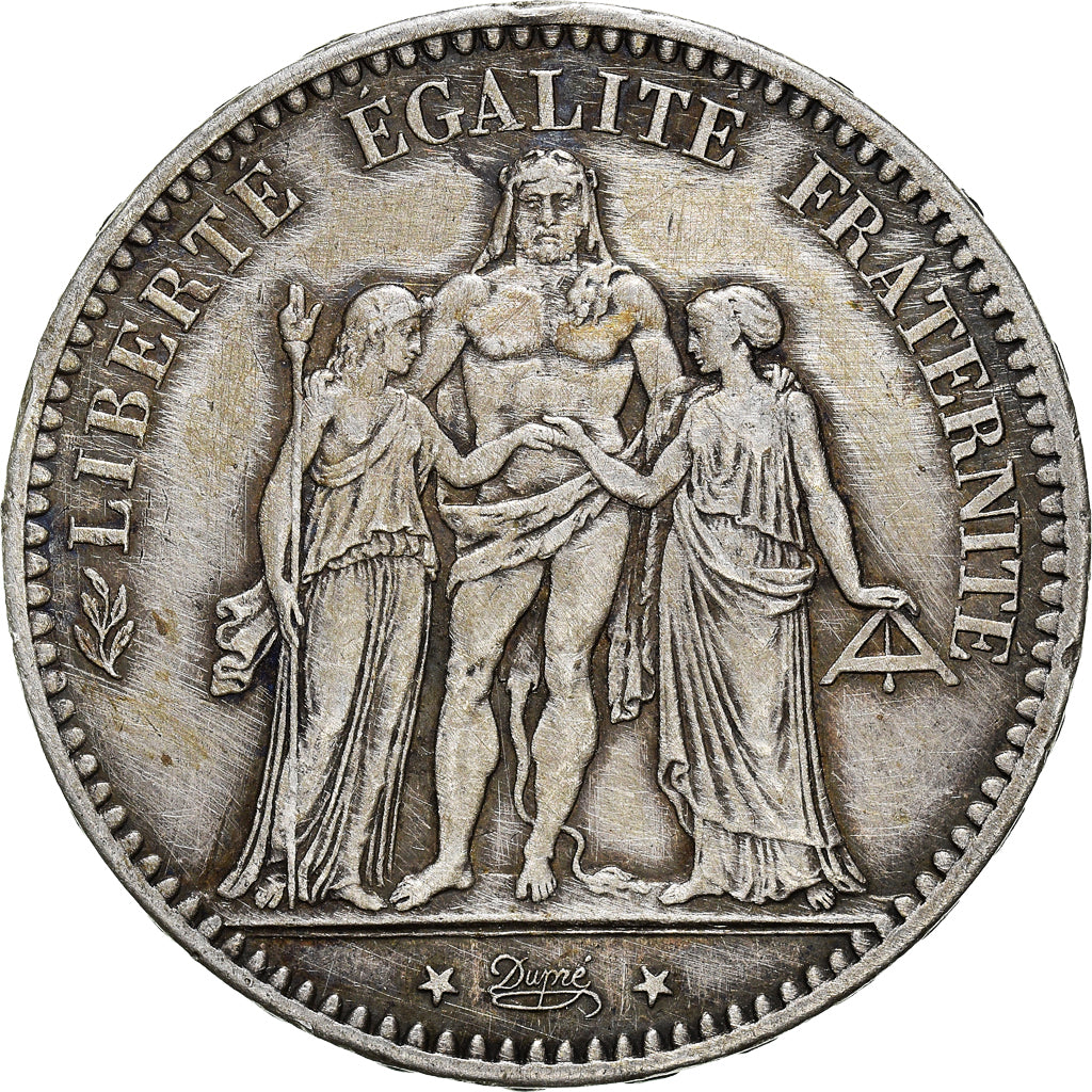 Moneta, Francia, Hercule, 5 Francs, 1876, Paris, BB, Argento, KM:820.1