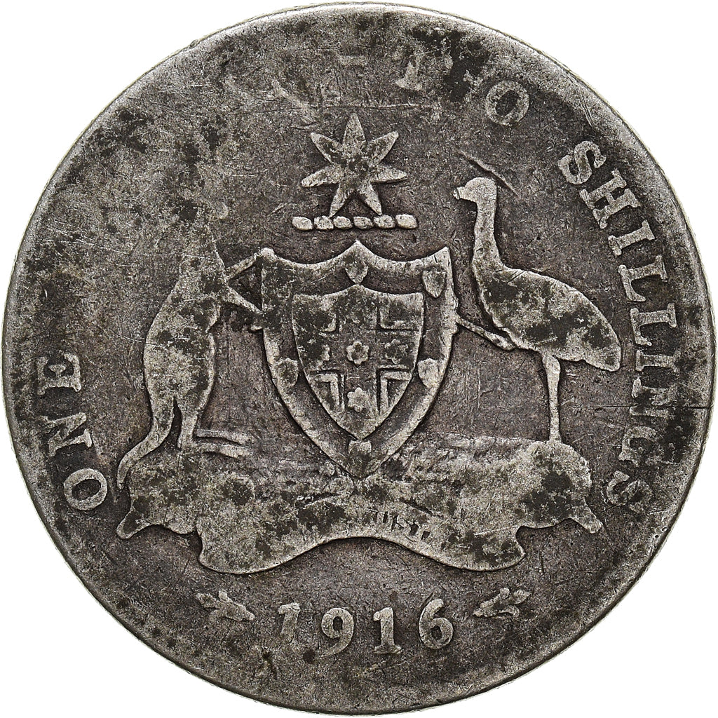Monnaie, Australie, George V, Shilling, 1916, Melbourne, B+, Argent, KM:26