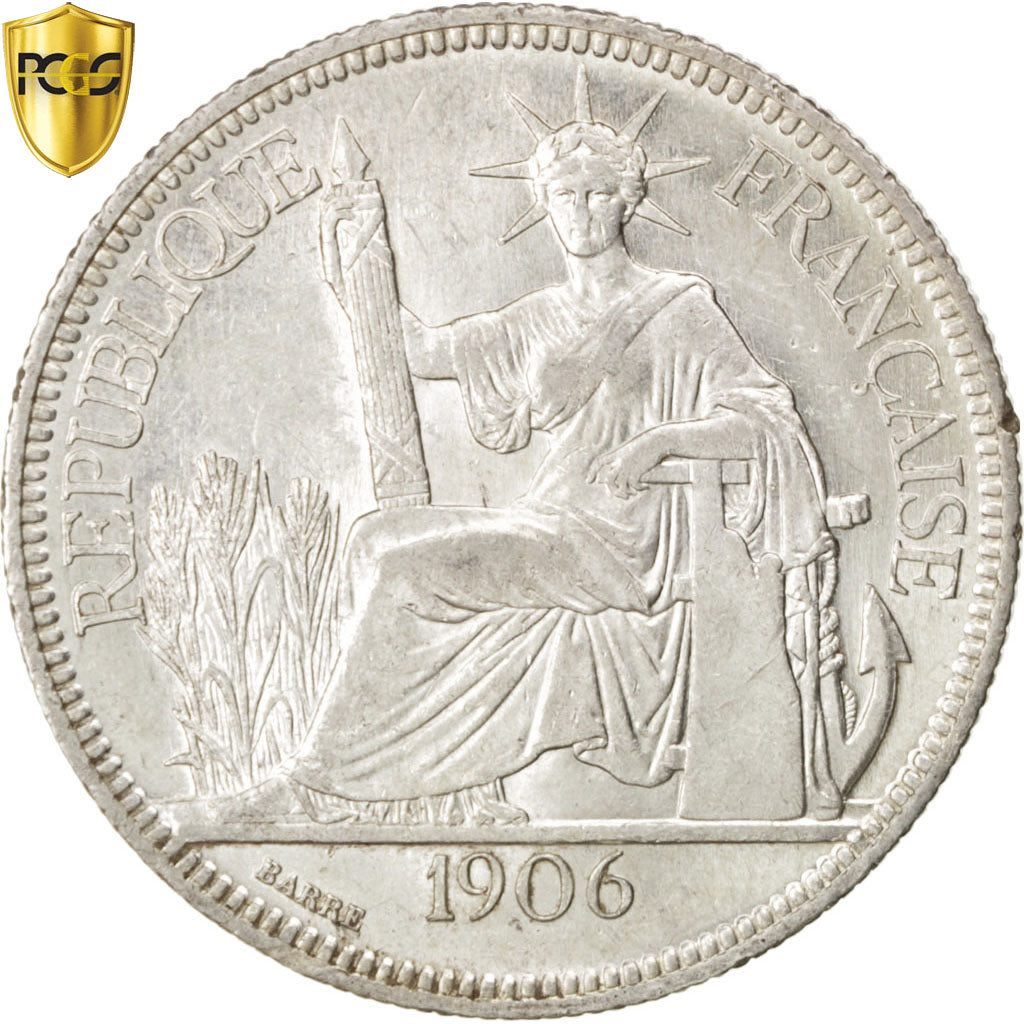 FRENCH INDO-CHINA, Piastre, 1906, Paris, KM:5a.1, PCGS AU58