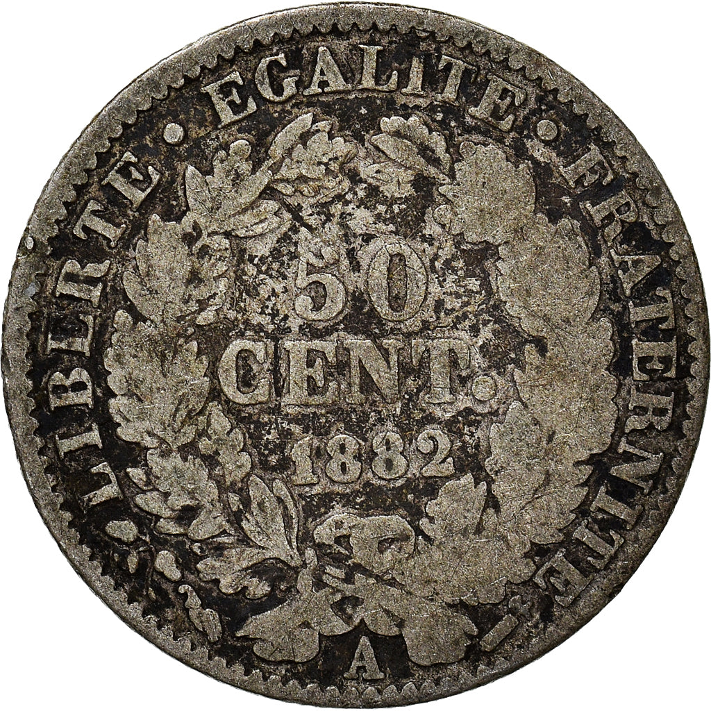 Coin, France, Cérès, 50 Centimes, 1882, Paris, VF(20-25), Silver, KM:834.1