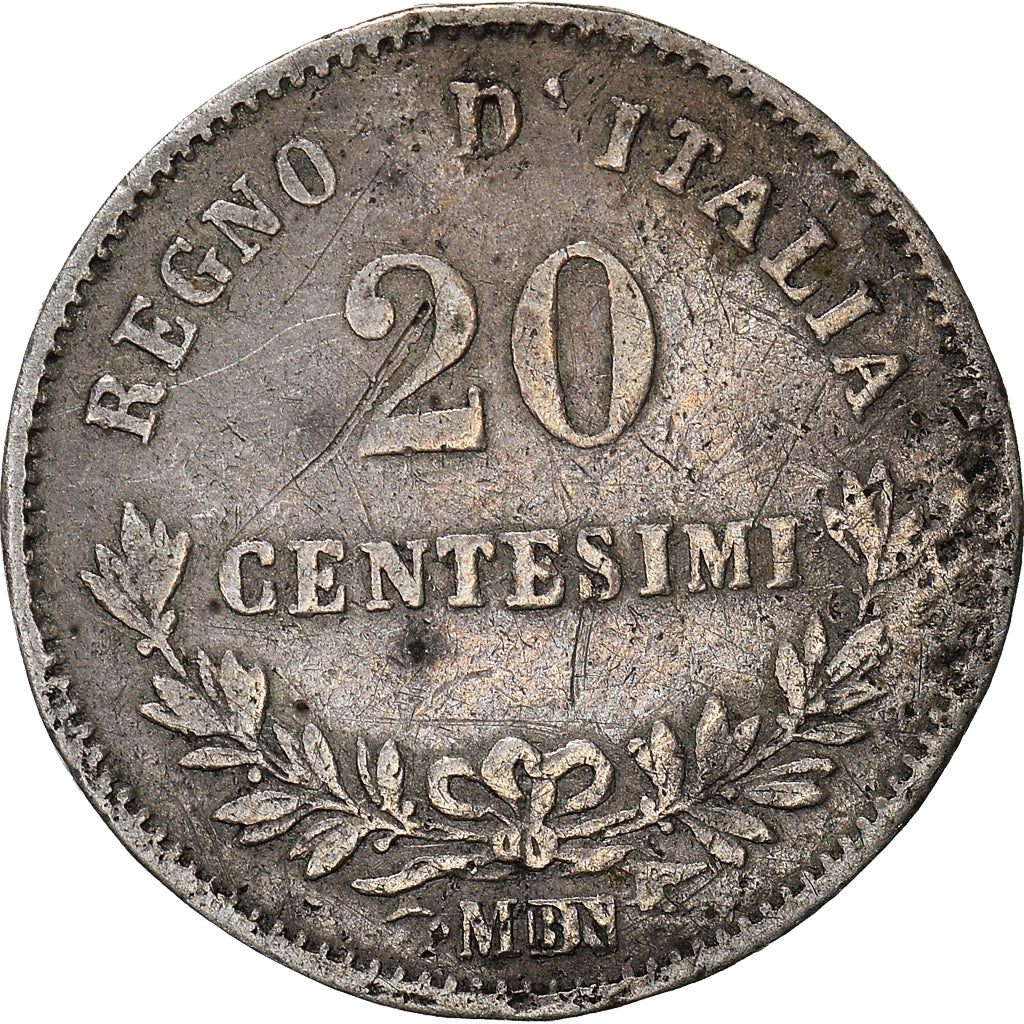 Coin, Italy, Vittorio Emanuele II, 20 Centesimi, 1863, Milan, EF(40-45), Silver