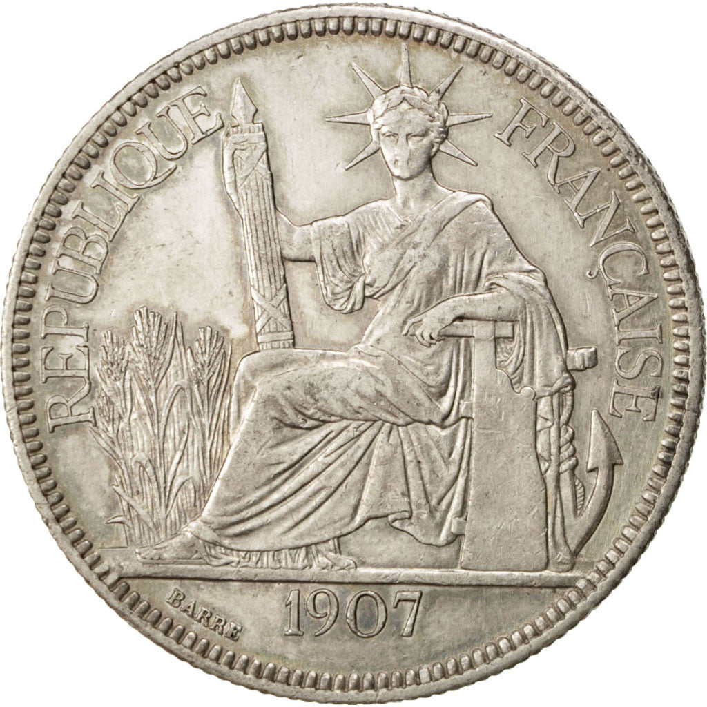 Indocina francese, Piastre, 1907, Paris, BB+, Argento, KM:5a.1, Lecompte:290