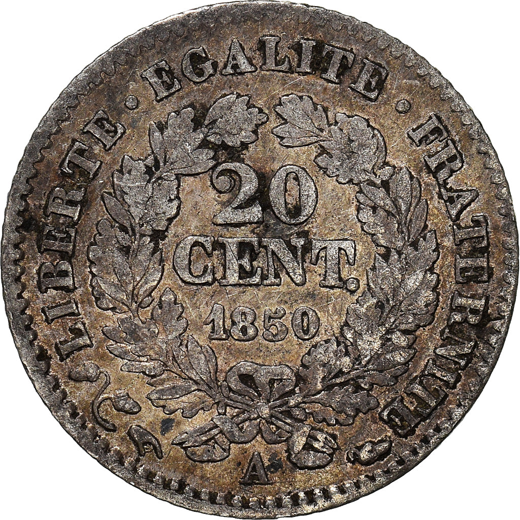 Moneta, Francia, Cérès, 20 Centimes, 1850, Paris, BB, Argento, KM:758.1