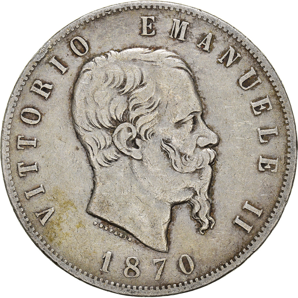 Coin, Italy, Vittorio Emanuele II, 5 Lire, 1870, Milan, VF(30-35), Silver