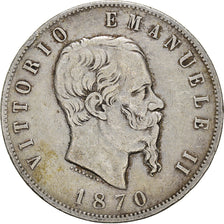 Coin, Italy, Vittorio Emanuele II, 5 Lire, 1870, Milan, VF(30-35), Silver