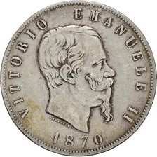 Moneta, Italia, Vittorio Emanuele II, 5 Lire, 1870, Milan, MB+, Argento, KM:8.3