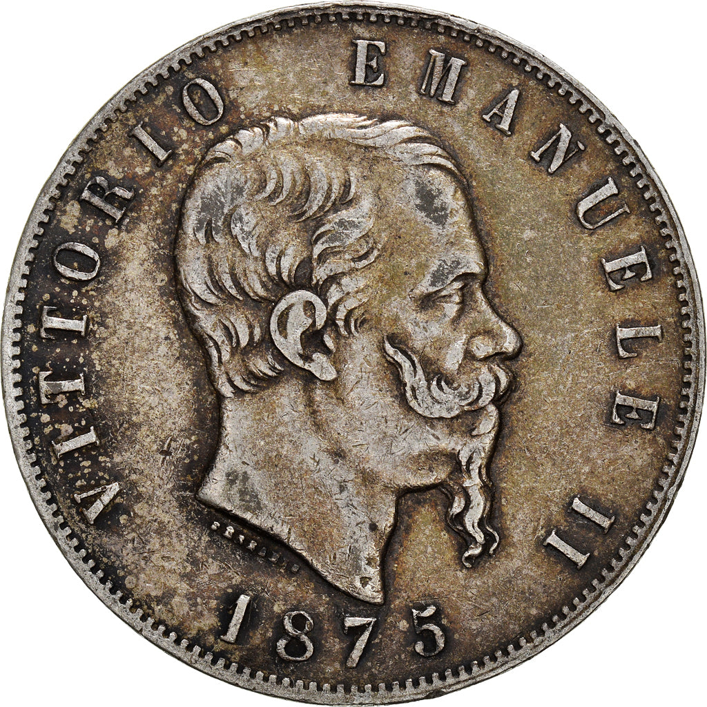 Münze, Italien, Vittorio Emanuele II, 5 Lire, 1875, Milan, S+, Silber, KM:8.3