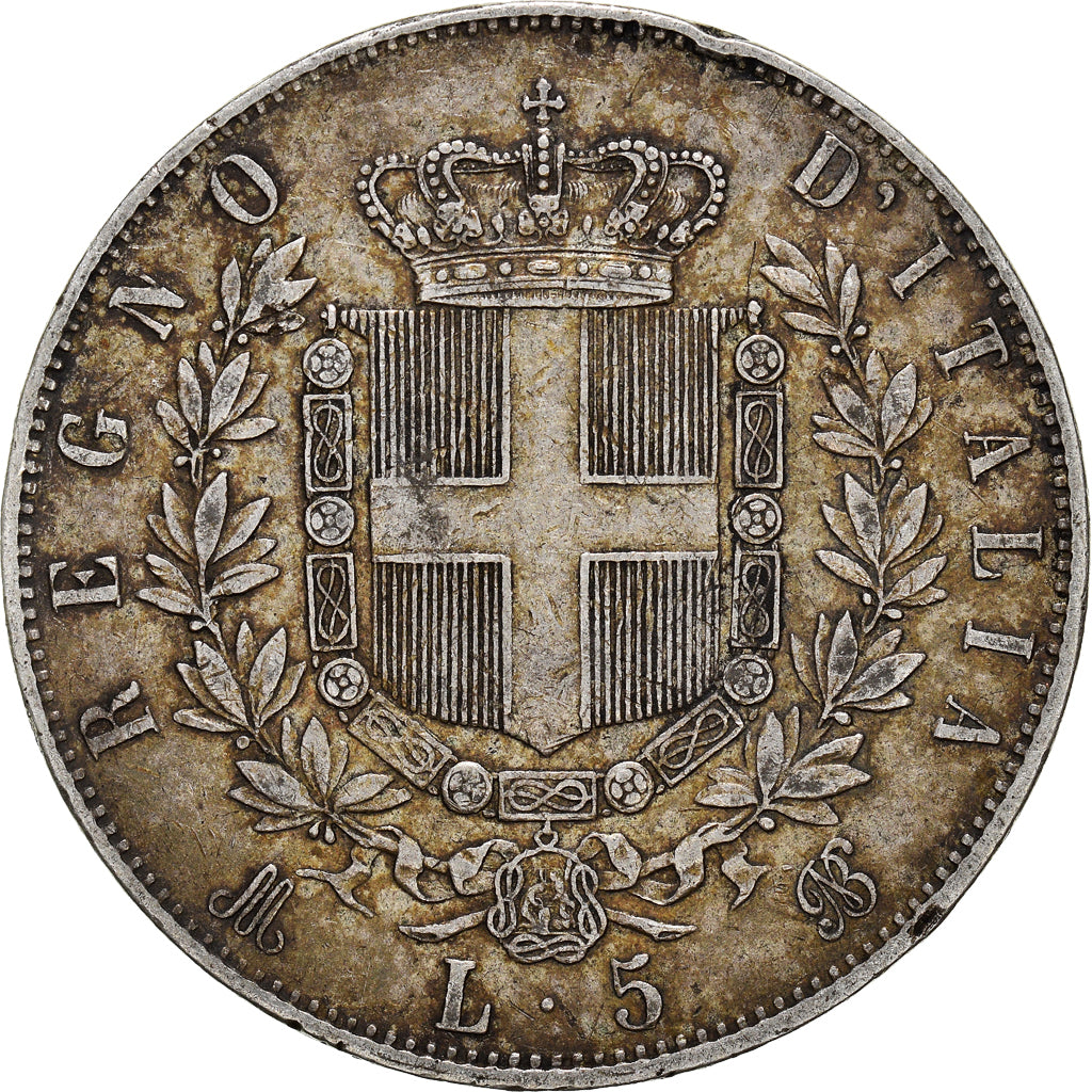 Münze, Italien, Vittorio Emanuele II, 5 Lire, 1875, Milan, S+, Silber, KM:8.3