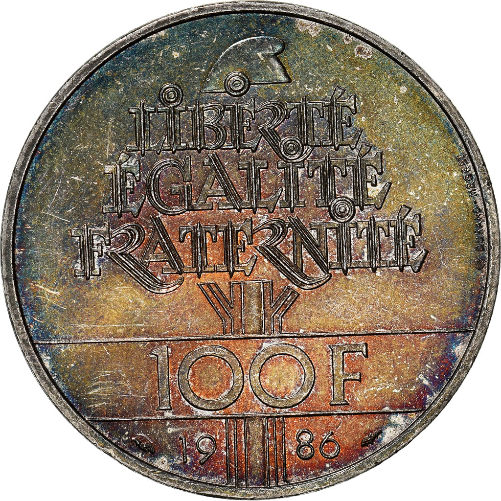 Coin, France, Statue de la Liberté, 100 Francs, 1986, MS(60-62), Silver