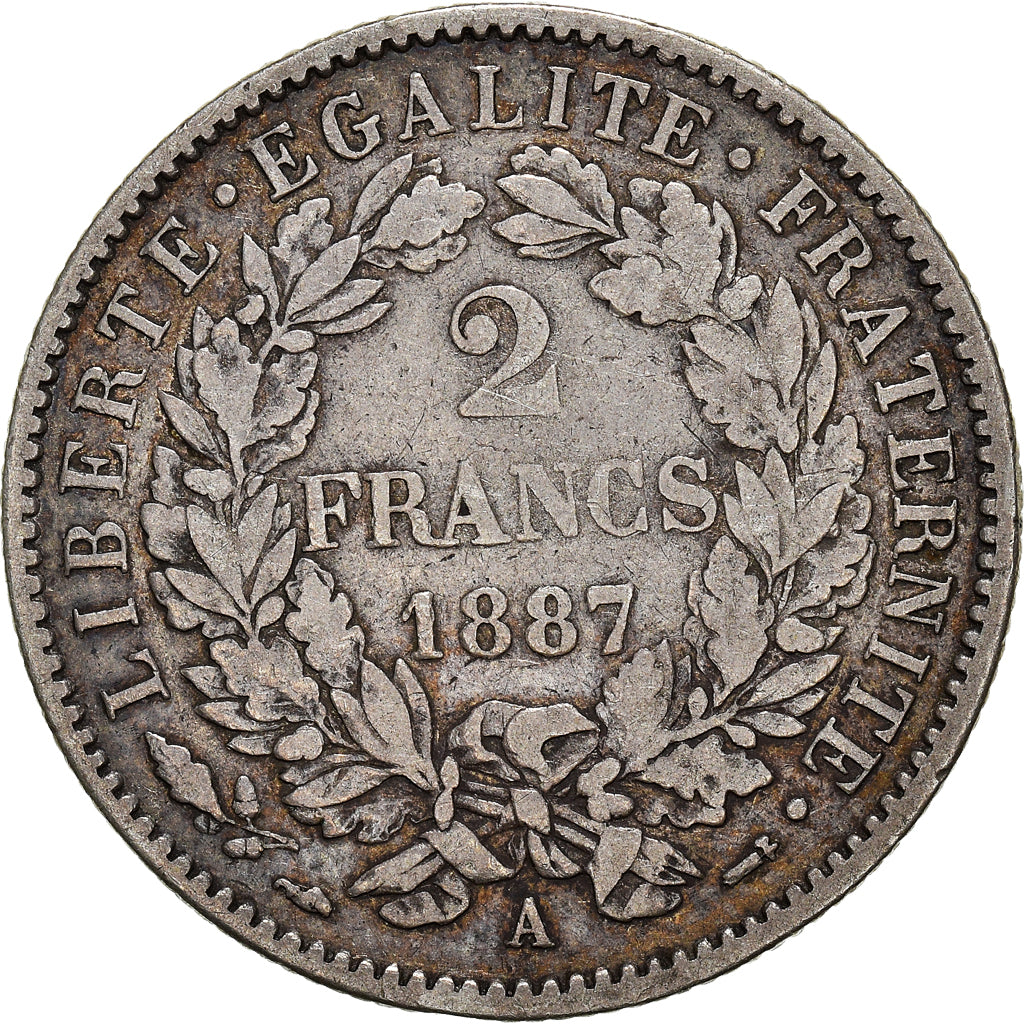 Coin, France, Cérès, 2 Francs, 1887, Paris, EF(40-45), Silver, KM:817.1