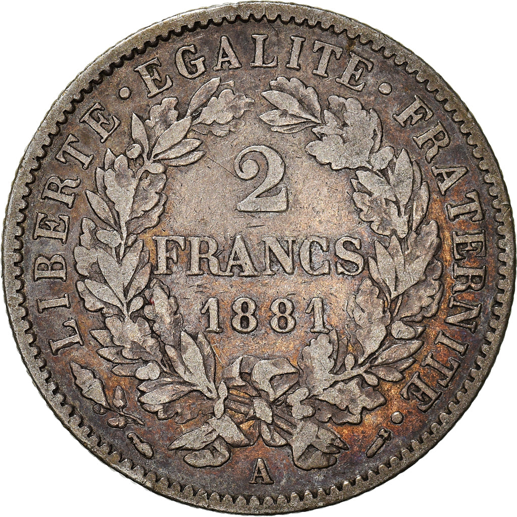 Coin, France, Cérès, 2 Francs, 1881, Paris, EF(40-45), Silver, KM:817.1