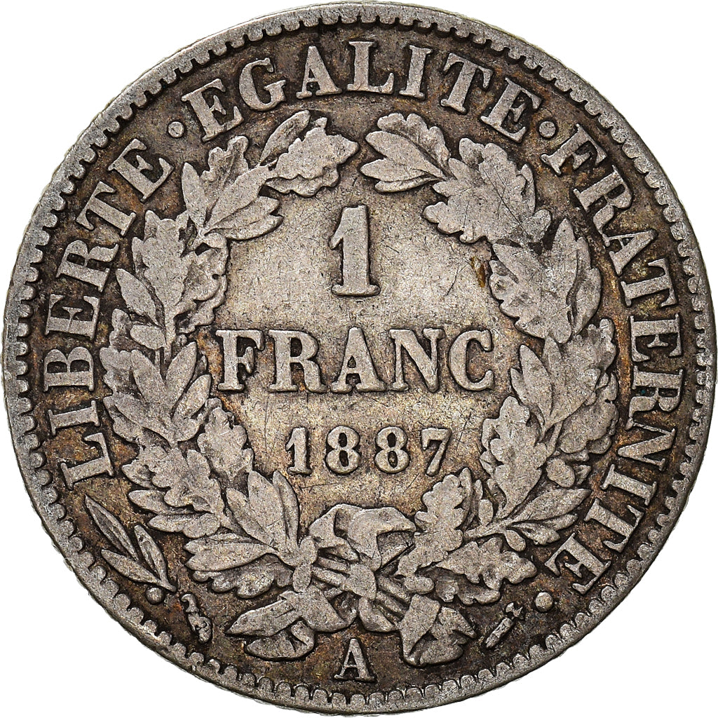 Coin, France, Cérès, Franc, 1887, Paris, EF(40-45), Silver, KM:822.1