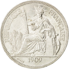 FRENCH INDO-CHINA, Piastre, 1909, Paris, KM #5a.1, AU(50-53), Silver, Lecompte..