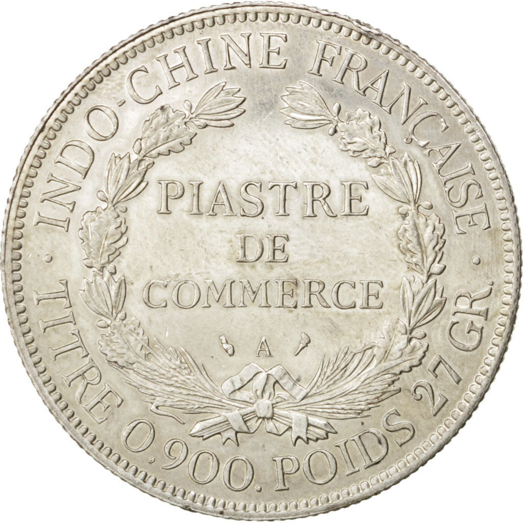 FRENCH INDO-CHINA, Piastre, 1909, Paris, KM #5a.1, AU(50-53), Silver, Lecompte..